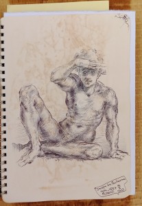 2023 - Vzpomínka na J. Pontorma, akryl a pero, 20 x 15 cm